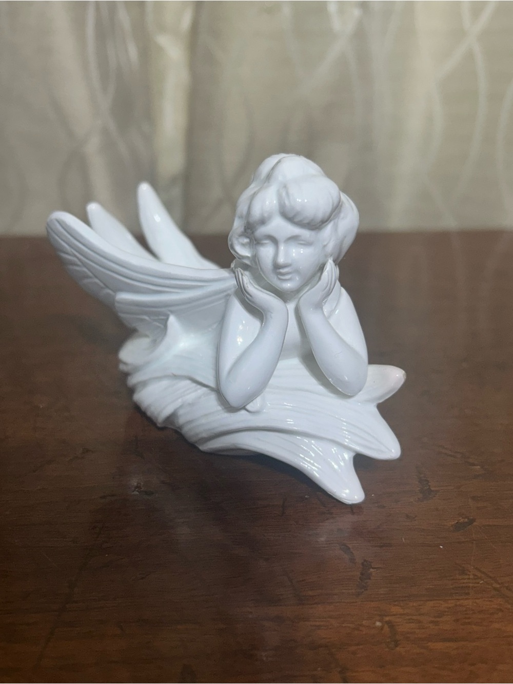 Fitz and Floyd VTG White Glazed Ceramic Fairy Figurine Trinket Dish